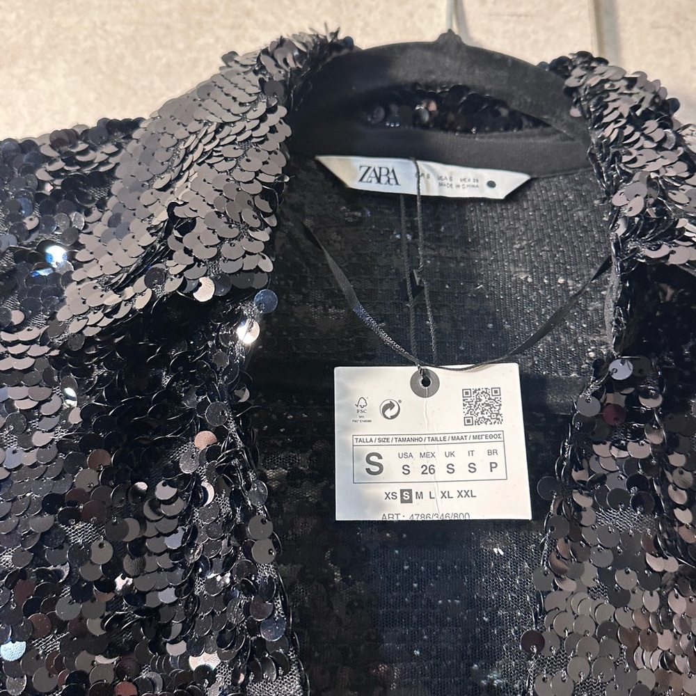 Zara Women's Sparkling Black Sequin Blazer - Picture 7 of 7